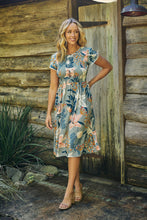 Load image into Gallery viewer, Tonya Sage Floral Print Shirred Midi Dress