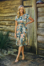 Load image into Gallery viewer, Tonya Sage Floral Print Shirred Midi Dress