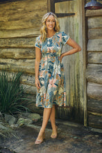 Load image into Gallery viewer, Tonya Sage Floral Print Shirred Midi Dress