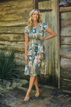 Load image into Gallery viewer, Tonya Sage Floral Print Shirred Midi Dress