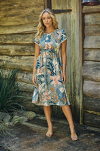 Load image into Gallery viewer, Tonya Sage Floral Print Shirred Midi Dress