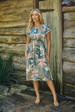 Load image into Gallery viewer, Tonya Sage Floral Print Shirred Midi Dress