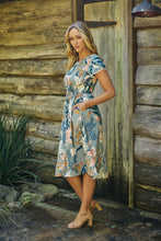 Load image into Gallery viewer, Tonya Sage Floral Print Shirred Midi Dress