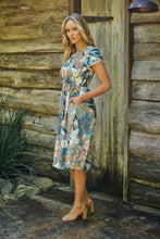 Load image into Gallery viewer, Tonya Sage Floral Print Shirred Midi Dress