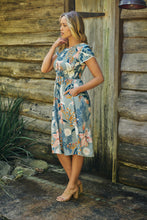 Load image into Gallery viewer, Tonya Sage Floral Print Shirred Midi Dress