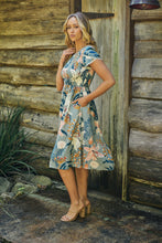 Load image into Gallery viewer, Tonya Sage Floral Print Shirred Midi Dress