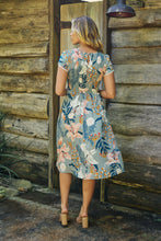 Load image into Gallery viewer, Tonya Sage Floral Print Shirred Midi Dress