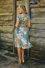 Load image into Gallery viewer, Tonya Sage Floral Print Shirred Midi Dress