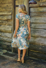 Load image into Gallery viewer, Tonya Sage Floral Print Shirred Midi Dress
