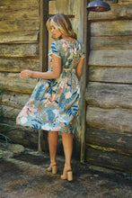 Load image into Gallery viewer, Tonya Sage Floral Print Shirred Midi Dress