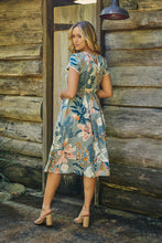 Load image into Gallery viewer, Tonya Sage Floral Print Shirred Midi Dress