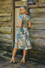 Load image into Gallery viewer, Tonya Sage Floral Print Shirred Midi Dress