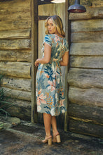 Load image into Gallery viewer, Tonya Sage Floral Print Shirred Midi Dress