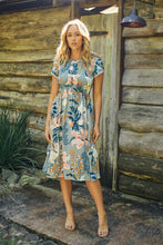 Load image into Gallery viewer, Tonya Sage Floral Print Shirred Midi Dress