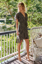 Load image into Gallery viewer, Sabina Chiffon Cross Over Black/Sage/Yellow Floral Print Dress