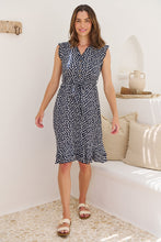 Load image into Gallery viewer, Maggie Navy/White Ditsy Print Midi Dress