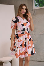 Load image into Gallery viewer, Donna Orange/Pink/Beige Abstract Frill Dress