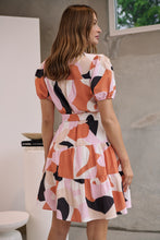 Load image into Gallery viewer, Donna Orange/Pink/Beige Abstract Frill Dress