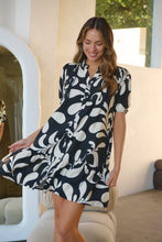 Load image into Gallery viewer, Rosie Black/Cream Bold Print Smock Dress