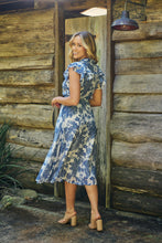 Load image into Gallery viewer, Olivia White/Blue Frill Sleeve Floral Button Belted Midi Dress