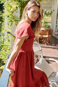 Portia Maroon Button Front Linen Smock Dress