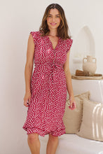 Load image into Gallery viewer, Maggie Red/White Ditsy Print Midi Dress