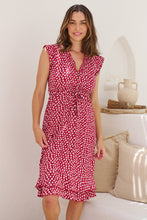 Load image into Gallery viewer, Maggie Red/White Ditsy Print Midi Dress