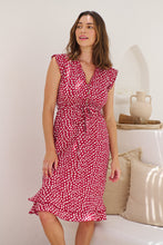 Load image into Gallery viewer, Maggie Red/White Ditsy Print Midi Dress