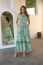 Load image into Gallery viewer, Augustina Button Green Cream Nature Print Maxi Dress