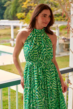 Load image into Gallery viewer, Isla Green Geo Print High Neck Midi Dress