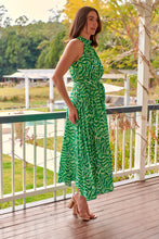 Load image into Gallery viewer, Isla Green Geo Print High Neck Midi Dress