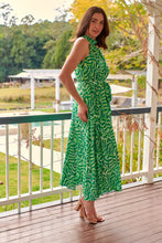 Load image into Gallery viewer, Isla Green Geo Print High Neck Midi Dress
