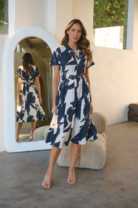 Gertrude Black/Cream Abstract Print Button Front Midi Dress
