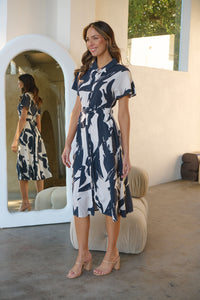 Gertrude Black/Cream Abstract Print Button Front Midi Dress