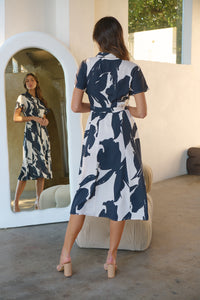 Gertrude Black/Cream Abstract Print Button Front Midi Dress