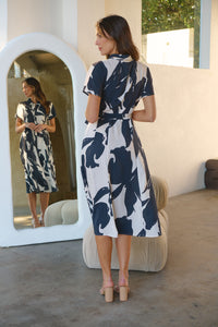Gertrude Black/Cream Abstract Print Button Front Midi Dress