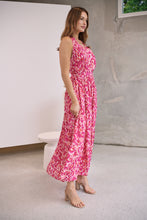 Load image into Gallery viewer, Cosima Long Pink/Orange Print Collared Maxi Dress