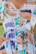 Load image into Gallery viewer, Augustella White/Peach/Lilac Palm Print Short Dress