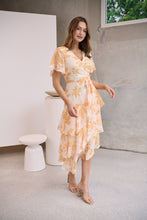 Load image into Gallery viewer, Aida Honey/Yellow Floral Print Frill Evening Dress