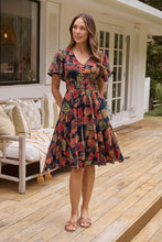 Load image into Gallery viewer, Carina Navy/Red/Orange Multi Print Short Sleeve Dress