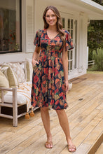 Load image into Gallery viewer, Carina Navy/Red/Orange Multi Print Short Sleeve Dress