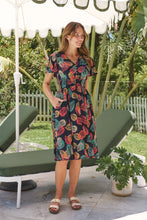 Load image into Gallery viewer, Carina Navy/Red/Green Bold Leaf Print Summer Dress