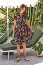 Load image into Gallery viewer, Carina Navy/Red/Green Bold Leaf Print Summer Dress