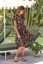 Load image into Gallery viewer, Carina Navy/Red/Green Bold Leaf Print Summer Dress