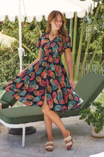Load image into Gallery viewer, Carina Navy/Red/Green Bold Leaf Print Summer Dress