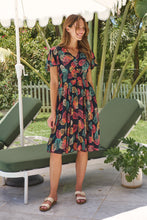 Load image into Gallery viewer, Carina Navy/Red/Green Bold Leaf Print Summer Dress