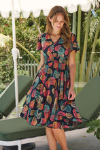 Load image into Gallery viewer, Carina Navy/Red/Green Bold Leaf Print Summer Dress