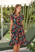 Load image into Gallery viewer, Carina Navy/Red/Green Bold Leaf Print Summer Dress