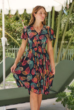 Load image into Gallery viewer, Carina Navy/Red/Green Bold Leaf Print Summer Dress