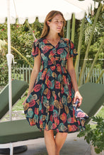 Load image into Gallery viewer, Carina Navy/Red/Green Bold Leaf Print Summer Dress